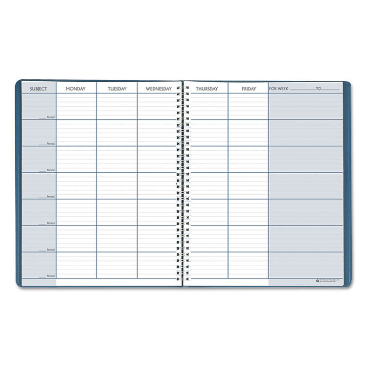 Recycled Teacher s Planner, Weekly, Two-Page Spread (Seven Classes), 11 x 8.5, Blue Cover