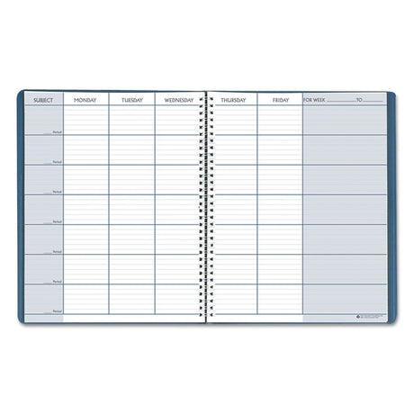 Recycled Teacher s Planner, Weekly, Two-Page Spread (Seven Classes), 11 x 8.5, Blue Cover