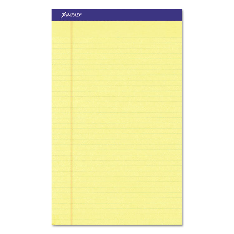 Perforated Writing Pads, Wide/Legal Rule, 50 Canary-Yellow 8.5 x 14 Sheets, Dozen