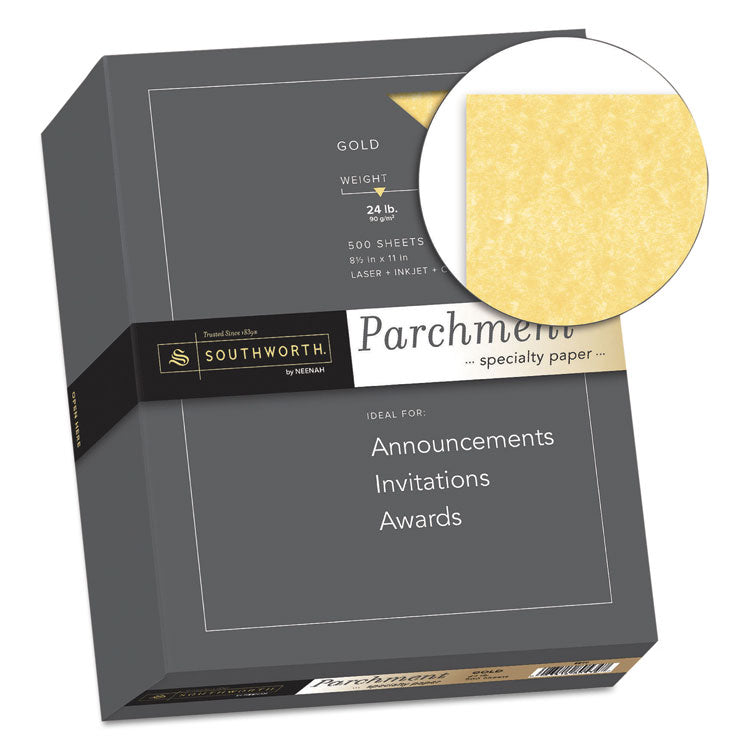 Parchment Specialty Paper, 24 lb Bond Weight, 8.5 x 11, Gold, 500/Ream