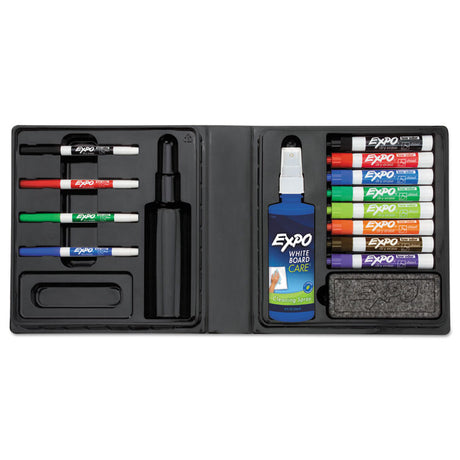 Low-Odor Dry Erase Marker, Eraser and Cleaner Kit, Medium Assorted Tips, Assorted Colors, 12/Set