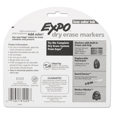 Low-Odor Dry-Erase Marker, Broad Chisel Tip, Assorted Pastel Colors, 4/Set