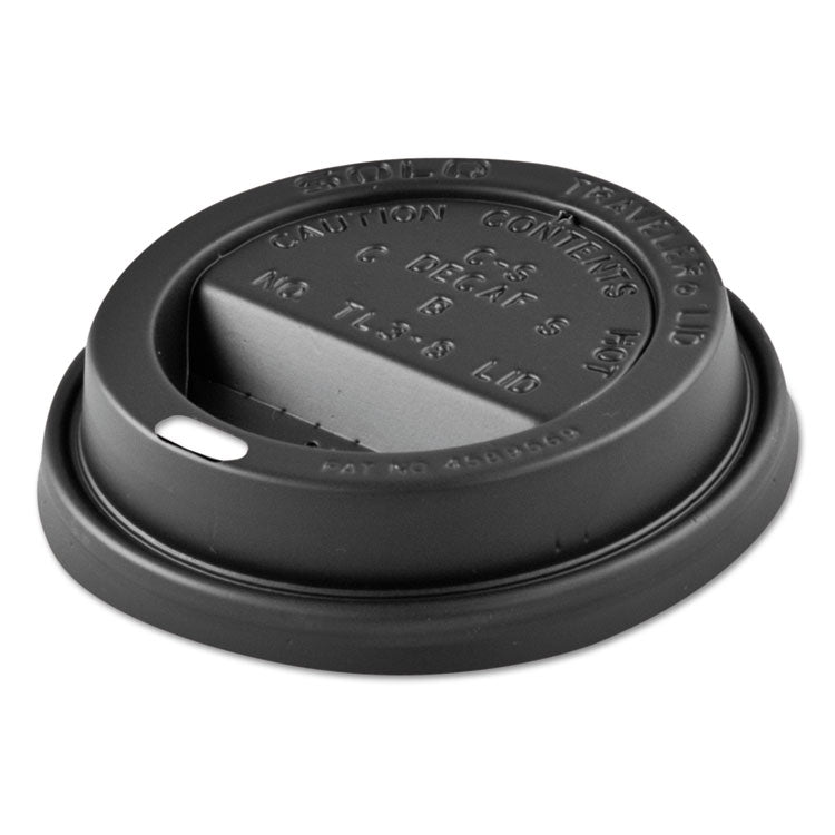 Solo Traveler Sip Through Lids for ThermoGuard Hot Cups, Fits 12, 16, 20, 24 oz, Black, 1,200/Carton