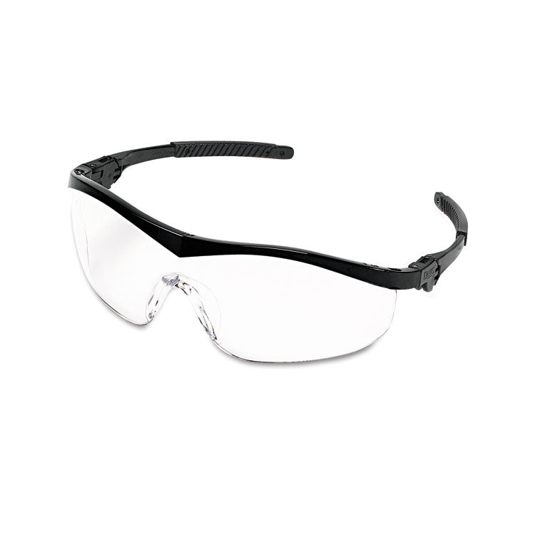 Storm Wraparound Safety Glasses, Black Nylon Frame, Clear Lens, 12/Box