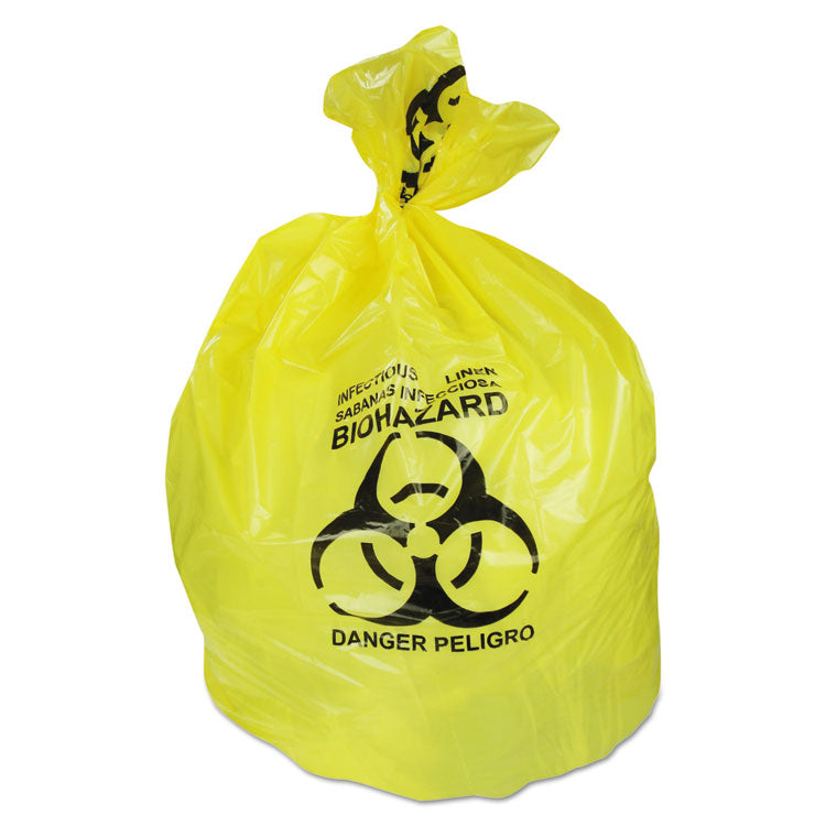 Healthcare Biohazard Printed Can Liners, Biohazard Infectious Waste, 30 gal, 1.3 mil, 30 x 43 , Yellow, Flat Pack, 200/CT