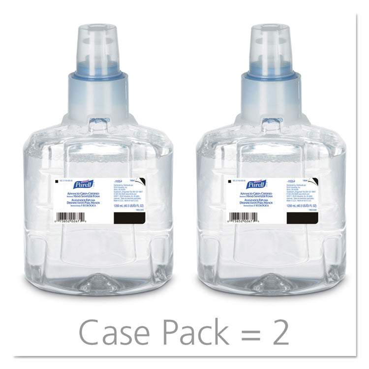 Advanced Hand Sanitizer Green Certified Foam Refill, For LTX-12 Dispensers, 1,200 mL, Fragrance-Free, 2/Carton