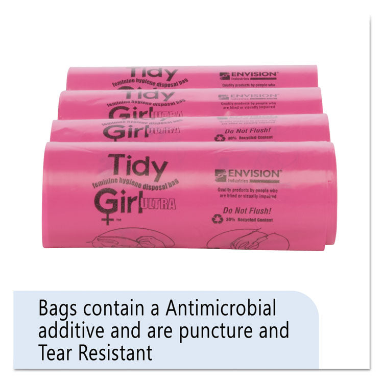 Feminine Hygiene Sanitary Disposal Bags, 4 x 4 x 10 , Pink/Black, 150 Bags/Roll, 4 Rolls/Carton