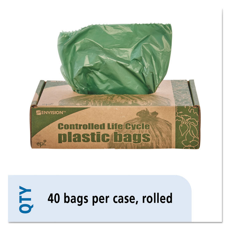 Controlled Life-Cycle Plastic Trash Bags, 33 gal, 1.1 mil, 33 x 40 , Green, 40/Box