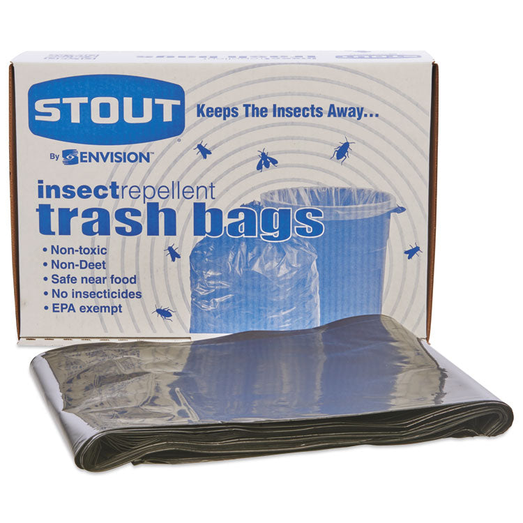 Insect-Repellent Trash Bags, 45 gal, 2 mil, 40 x 45 , Black, 65/Box