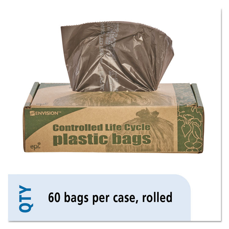 Controlled Life-Cycle Plastic Trash Bags, 30 gal, 0.8 mil, 30 x 36 , Brown, 60/Box