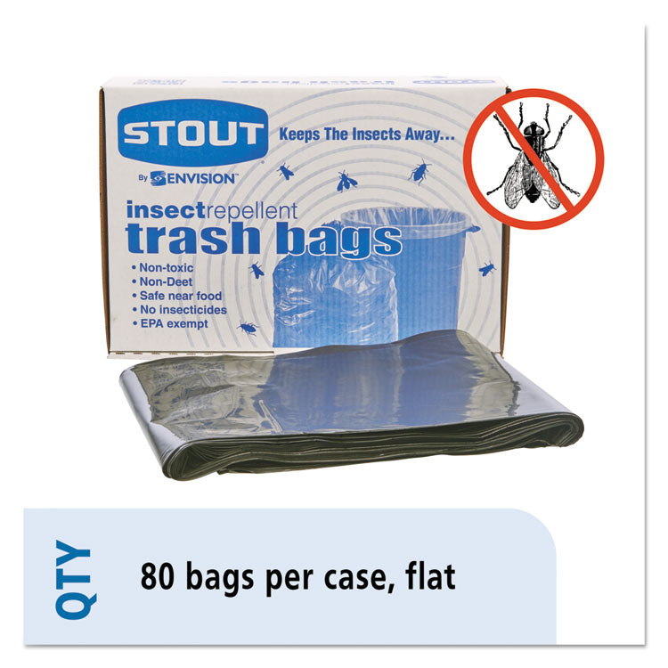 Insect-Repellent Trash Bags, 35 gal, 2 mil, 33 x 45 , Black, 80/Box