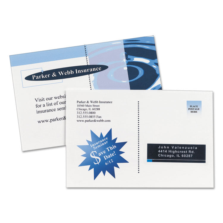 Printable Postcards, Inkjet, 85 lb, 4.25 x 5.5, Matte White, 200 Cards, 4 Cards/Sheet, 50 Sheets/Box