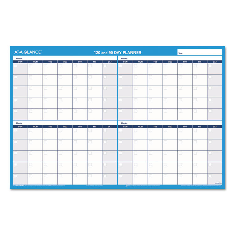 90/120-Day Undated Horizontal Erasable Wall Planner, 36 x 24, White/Blue Sheets, Undated
