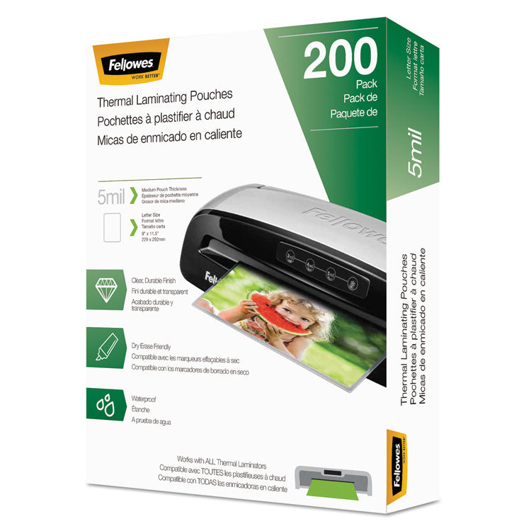 Laminating Pouches, 5 mil, 9" x 11.5", Gloss Clear, 200/Pack