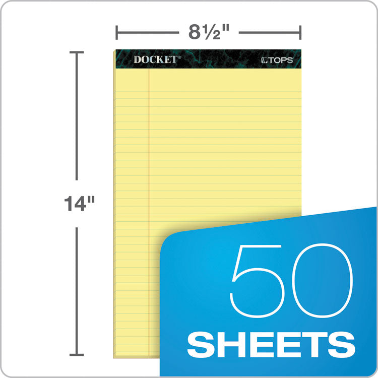 Docket Ruled Perforated Pads, Wide/Legal Rule, 50 Canary-Yellow 8.5 x 14 Sheets, 12/Pack