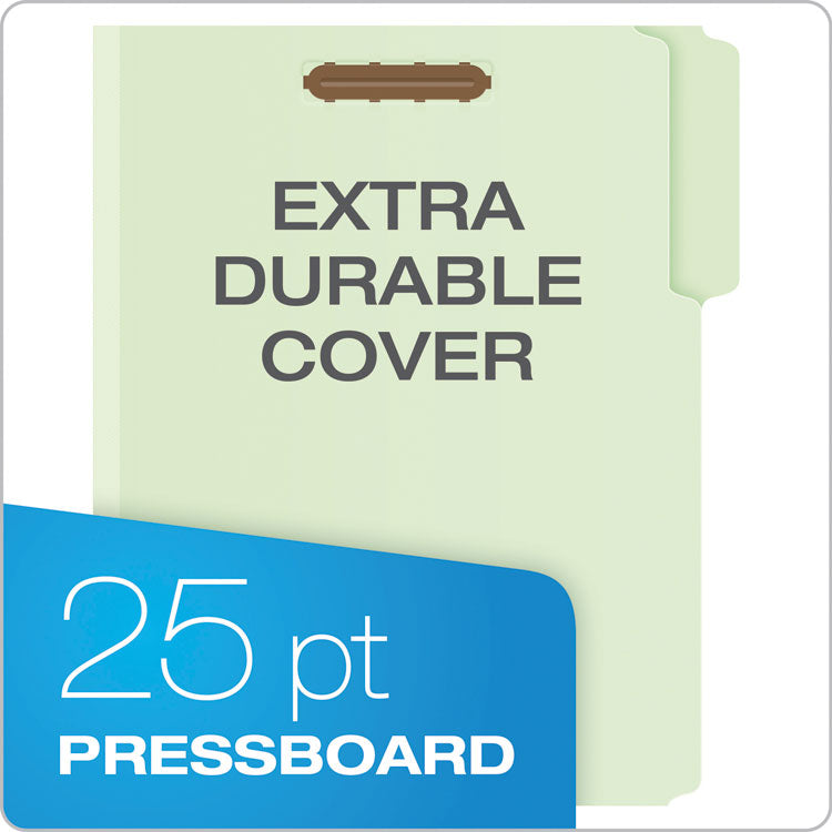 Heavy-Duty Pressboard Folders with Embossed Fasteners, 1/3-Cut Tabs, 2" Expansion, 2 Fasteners, Letter Size, Green, 25/Box