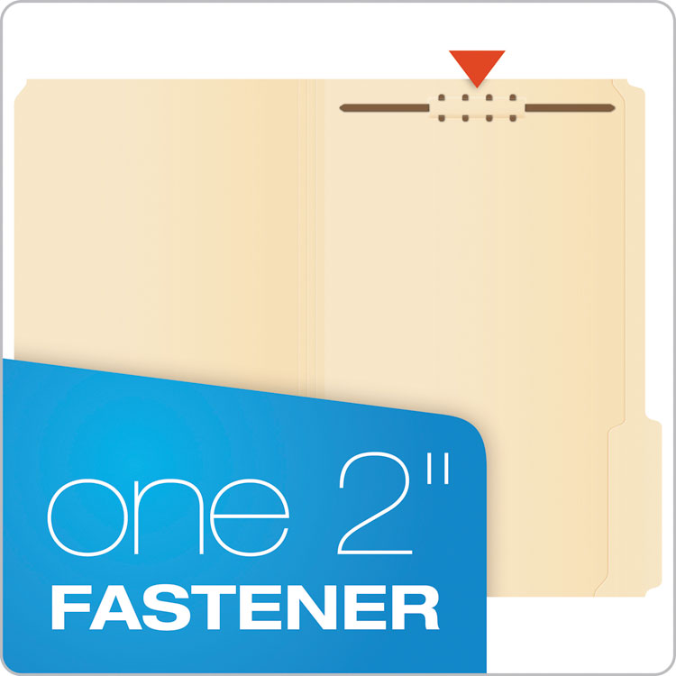 Manila Fastener Folders, 1/3-Cut Tabs, 1 Fastener, Legal Size, Manila Exterior, 50/Box