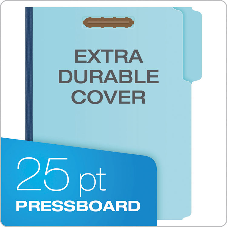 Heavy-Duty Pressboard Folders with Embossed Fasteners, 1/3-Cut Tabs, 1" Expansion, 2 Fasteners, Letter Size, Blue, 25/Box