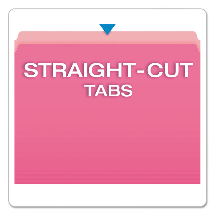 Colored File Folders, Straight Tabs, Letter Size, Pink/Light Pink, 100/Box