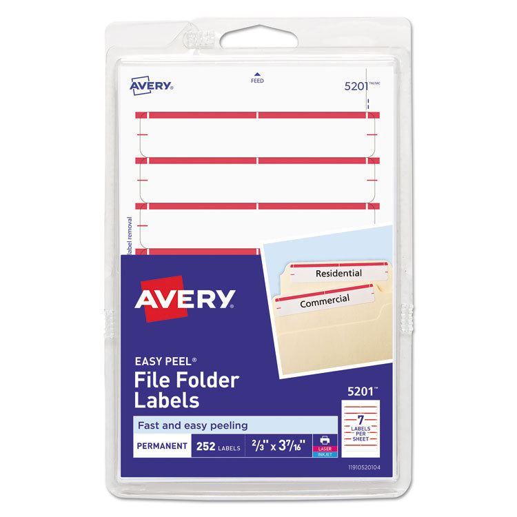Printable 4  x 6  - Permanent File Folder Labels, 0.69 x 3.44, White, 7/Sheet, 36 Sheets/Pack, (5201)