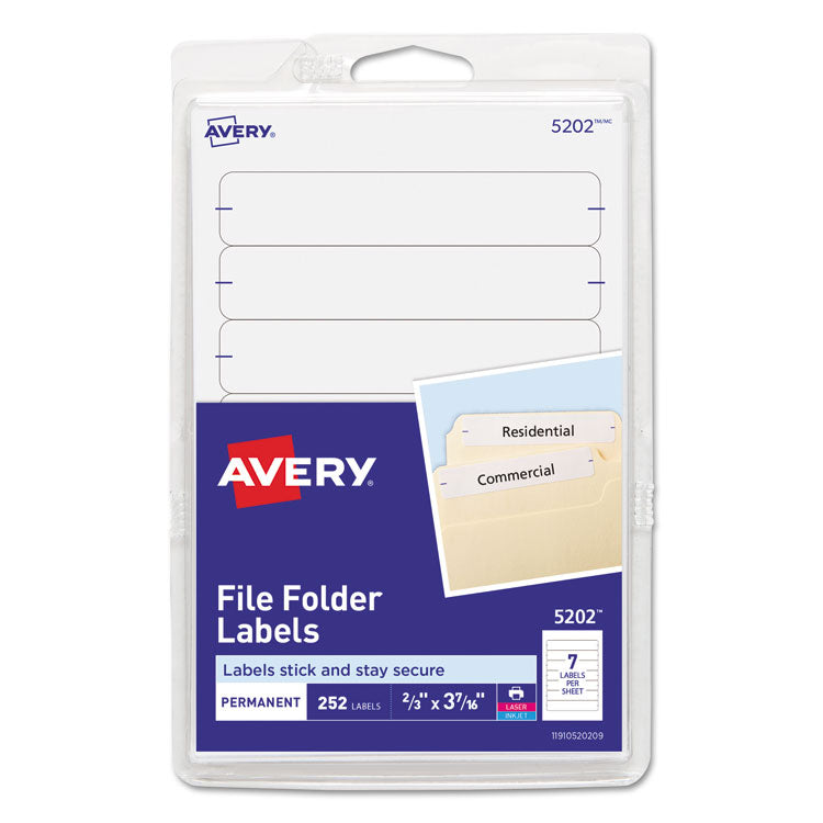 Printable 4  x 6  - Permanent File Folder Labels, 0.69 x 3.44, White, 7/Sheet, 36 Sheets/Pack, (5202)