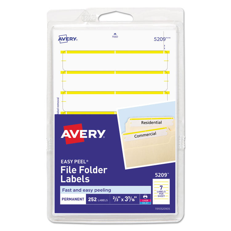 Printable 4  x 6  - Permanent File Folder Labels, 0.69 x 3.44, White, 7/Sheet, 36 Sheets/Pack, (5209)