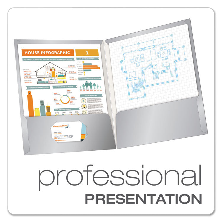 High Gloss Laminated Paperboard Folder, 100-Sheet Capacity, 11 x 8.5, Gray, 25/Box