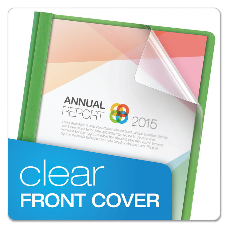 Clear Front Standard Grade Report Cover, Three-Prong Fastener, 0.5" Capacity, 8.5 x 11, Clear/Green, 25/Box