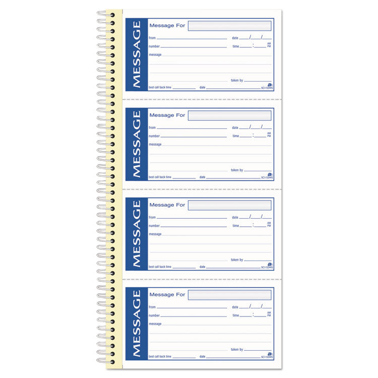 Write  n Stick Phone Message Book, Two-Part Carbonless, 4.75 x 2.75, 4 Forms/Sheet, 200 Forms Total