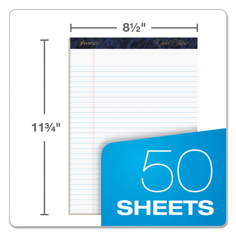 Gold Fibre Quality Writing Pads, Wide/Legal Rule, 50 White 8.5 x 11.75 Sheets, Dozen