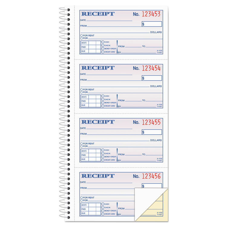 2-Part Receipt Book, Two-Part Carbonless, 4.75 x 2.75, 4 Forms/Sheet, 200 Forms Total