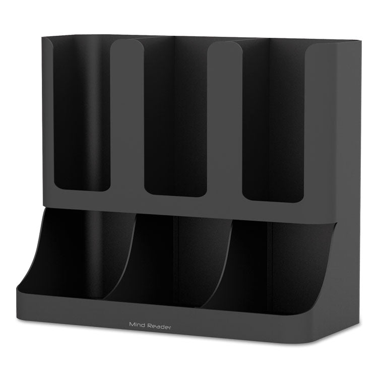 Flume Six-Section Upright Coffee Condiment/Cup Organizer, 11.5 x 6.5 x 15, Black