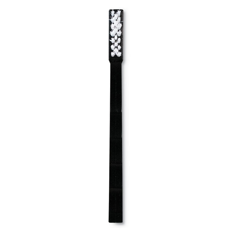 Flo-Pac Utility Toothbrush Style Maintenance Brush, White Nylon Bristles, 7.25" Brush, 7" Black Polypropylene Handle