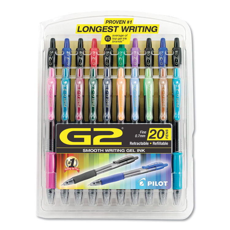 G2 Premium Gel Pen, Retractable, Fine 0.7 mm, Assorted Ink and Barrel Colors, 20/Pack