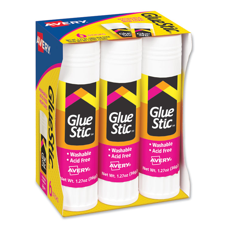 Permanent Glue Stic Value Pack, 1.27 oz, Applies White, Dries Clear, 6/Pack