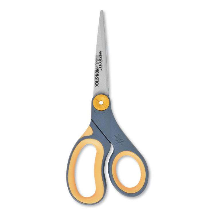 Non-Stick Titanium Bonded Scissors, 8" Long, 3.25" Cut Length, Gray/Yellow Straight Handle