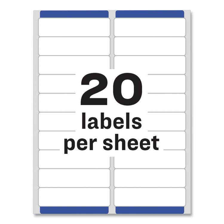 Easy Peel White Address Labels w/ Sure Feed Technology, Laser Printers, 1 x 4, White, 20/Sheet, 100 Sheets/Box