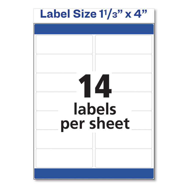 Easy Peel White Address Labels w/ Sure Feed Technology, Inkjet Printers, 1.33 x 4, White, 14/Sheet, 100 Sheets/Box
