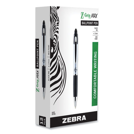 Z-Grip MAX Ballpoint Pen, Retractable, Medium 1 mm, Black Ink, Silver/Black Barrel, 12/Pack