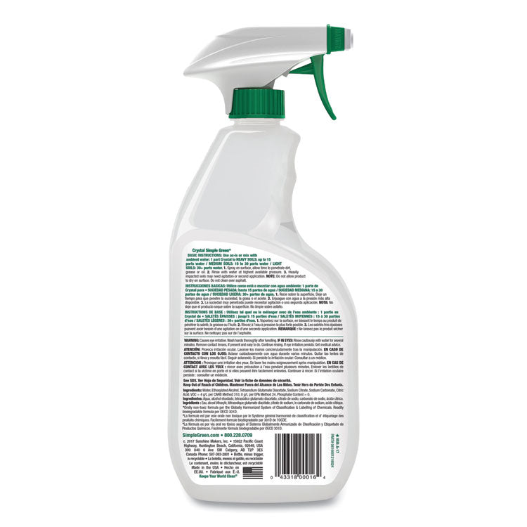 Crystal Industrial Cleaner/Degreaser, 24 oz Spray Bottle, 12/Carton