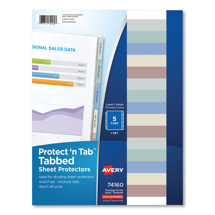 Protect 'n Tab Top-Load Clear Sheet Protectors w/Five Tabs, Letter