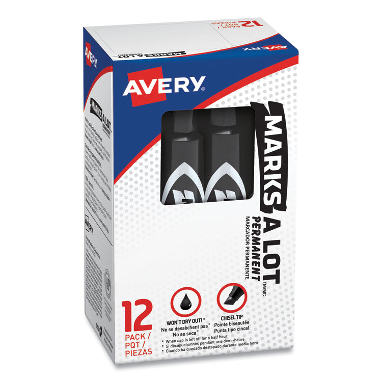MARKS A LOT Regular Desk-Style Permanent Marker, Broad Chisel Tip, Black, Dozen (7888)
