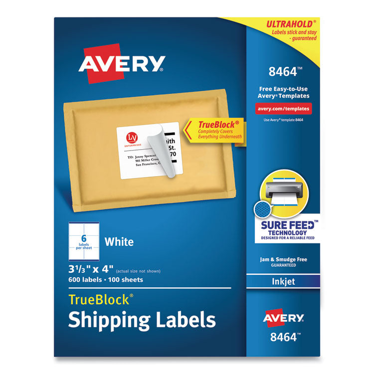Shipping Labels w/ TrueBlock Technology, Inkjet Printers, 3.33 x 4, White, 6/Sheet, 100 Sheets/Box