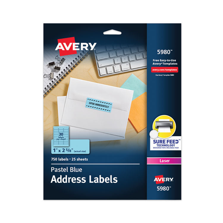 High-Visibility Permanent Laser ID Labels, 1 x 2.63, Pastel Blue, 750/Pack