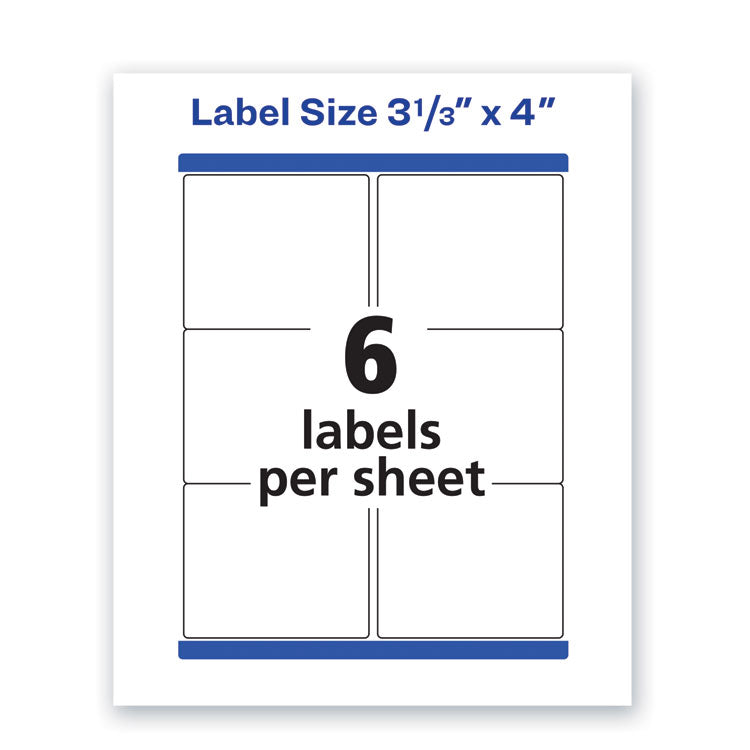 Waterproof Shipping Labels with TrueBlock and Sure Feed, Laser Printers, 3.33 x 4, White, 6/Sheet, 50 Sheets/Pack