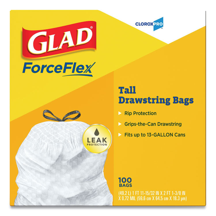Tall Kitchen Drawstring Trash Bags, 13 gal, 24 x 27.38 , Gray, 100/Box