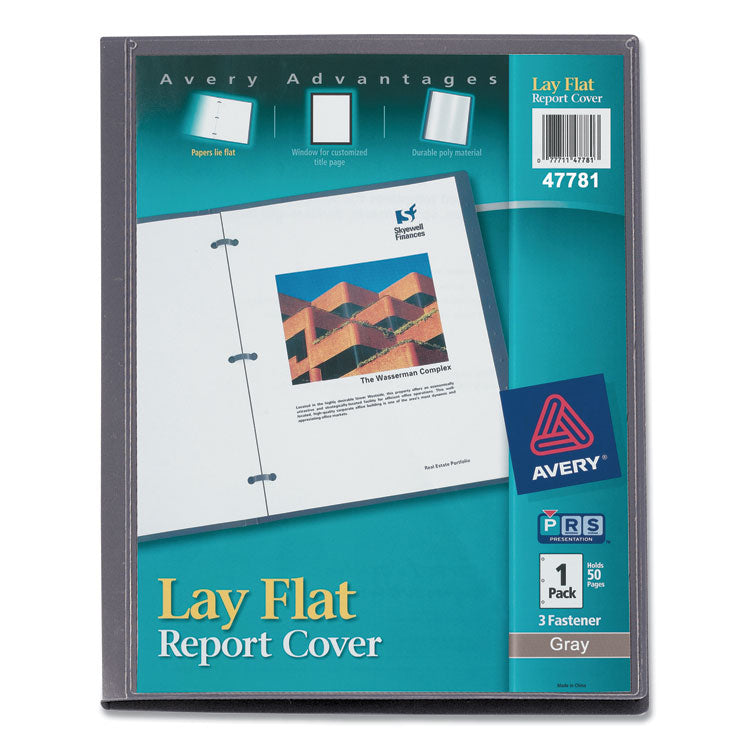 Lay Flat View Report Cover, Flexible Fastener, 0.5" Capacity, 8.5 x 11, Clear/Gray