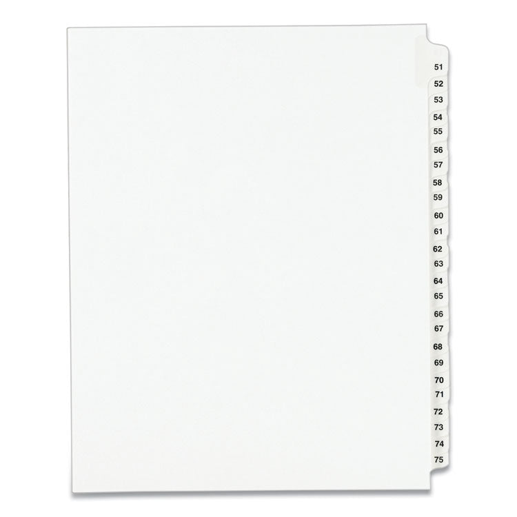 Preprinted Legal Exhibit Side Tab Index Dividers, Avery Style, 25-Tab, 51 to 75, 11 x 8.5, White, 1 Set, (1332)