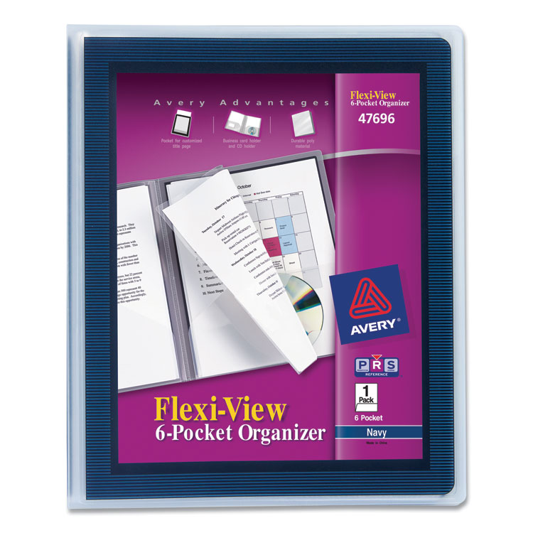 Flexi-View Six-Pocket Polypropylene Organizer, 150-Sheet Capacity, 11 x 8.5, Translucent/Navy