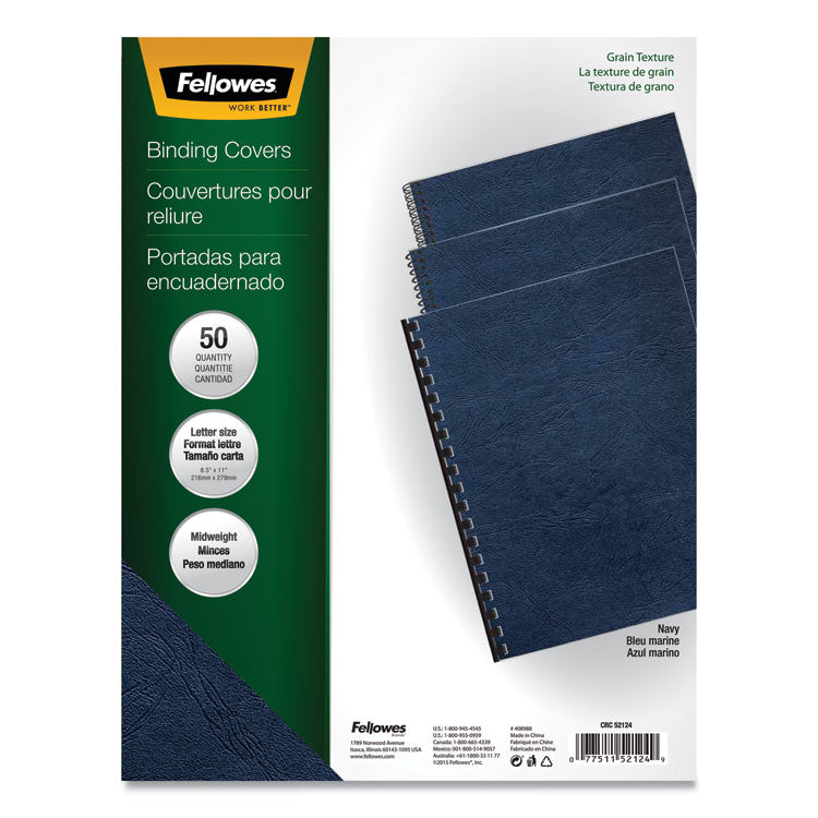 Classic Grain Texture Binding System Covers, 11 x 8.5, Navy, 50/Pack